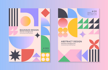 Abstract bauhaus geometric pattern backgrounds with copy space for text.Trendy minimalist geometric designs with simple shapes and elements.Modern artistic vector illustrations.
