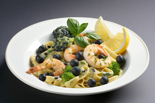 Pasta with Shrimps and Olives, Generative AI