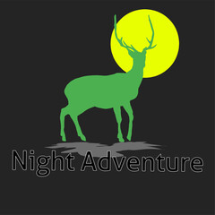 Vector illustration of green deer and Moon
