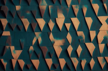 Textured abstract background with extruding 3D shapes in dark teal and beige. Generative ai composite