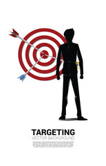 silhouette of businessman and arrow on center of dartboard. Business Concept of targeting and customer.Company vision mission.