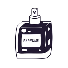 Perfume spray bottle or cologne with label vector icon