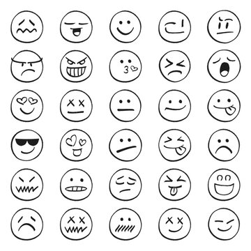 Emojis hand drawn irregular shapes made with marker pen.