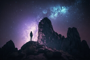 Fototapeta premium Man on the Mountain Top Shows Anything is Possible. Generative AI