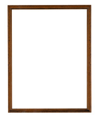 thin old dark wooden rectangle painting or photo frame isolated on a white background