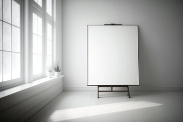 Blank art or sign on an easel in a white room Illustrated using generative AI