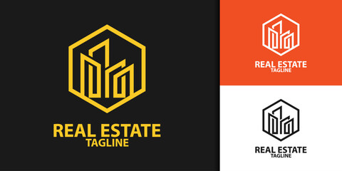 collection of building architecture sets, real estate logo design line art style