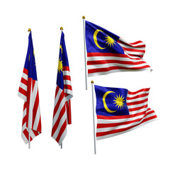 3d rendering malaysia flag fluttering and no fluttering