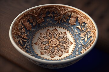Close up image of traditional Moroccan bowl. Generative AI illustration