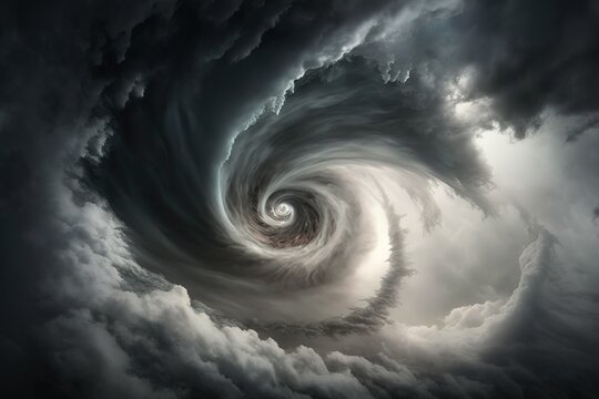 Whirlwind seen from above from the sky. Typhon, cyclone concept. Generative AI illustration