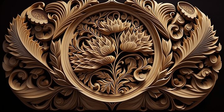 3d Wooden pattern Panel , With java Wooden carving Background For Wall, Carved into wooden with Abstract motif by ai generative