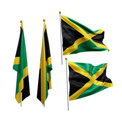 3d rendering jamaica flag waving fluttering and no fluttering perspective various view
