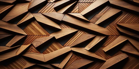 Abwaschbare Fototapete 3d Wooden pattern Panel, With Wooden Background For Wall, 3d illustration. Abstract low poly background. Polygonal shapes background, geometric shape with wood texture by AI Generative © YuDwi Studio