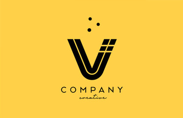 V yellow black alphabet letter logo with lines and dots. Corporate creative template design for company and business