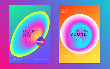 Neon Party. Linear Techno Flyer. Wave Effect For Magazine. Minimal Pattern For Invitation Layout. Trance And Exhibition Vector. Blue And Purple Neon Party
