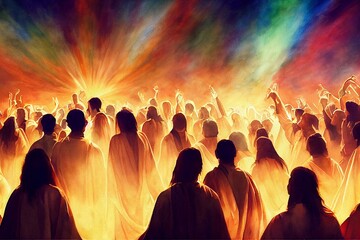 Pentecost. Christian watercolor banner. Generative AI - obrazy, fototapety, plakaty