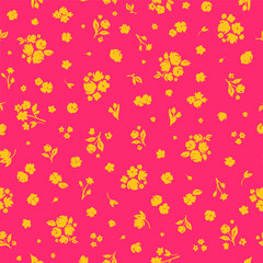 Ditsy seamless pattern. Cute floral textile print. Hand drawn botanical background. Two colored sustainability surface design