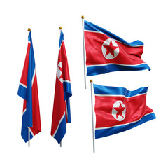 3d rendering north korea flag waving fluttering and no fluttering perspective various view
