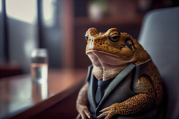 Business Toad in a Suit Working at the Office. Generative AI