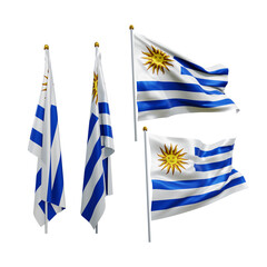 3d rendering uruguay flag waving fluttering and no fluttering perspective various view