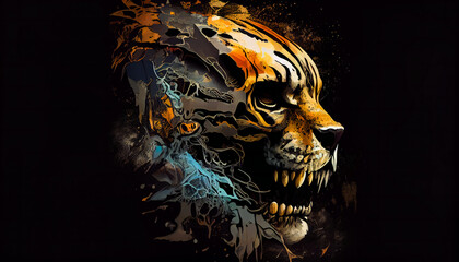 Colorful Tiger Skull Design. Generative AI