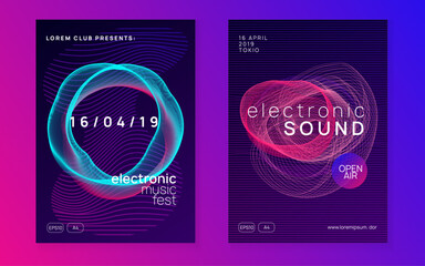 Neon club flyer. Electro dance music. Trance party dj. Electronic sound fest. Techno event poster.
