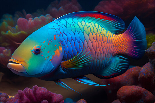 Rainbow Parrotfish - Endangered Species - Generative Ai