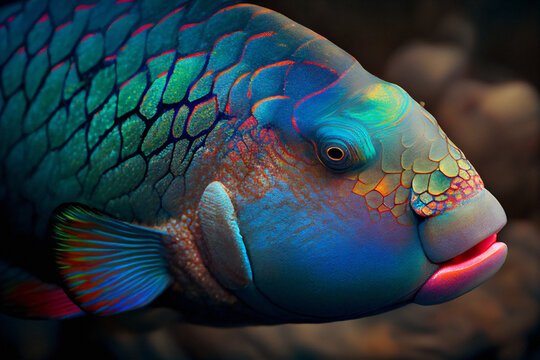 Rainbow Parrotfish - Endangered Species - Generative Ai