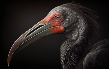 Fototapeta premium Northern Bald Ibis - Endangered Species - Generative Ai