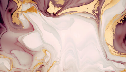 Abstract peach marble liquid texture with gold splashes