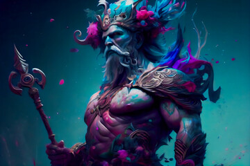 Digital Art of Poseidon, Ancient Greek God of the Sea. Generative AI