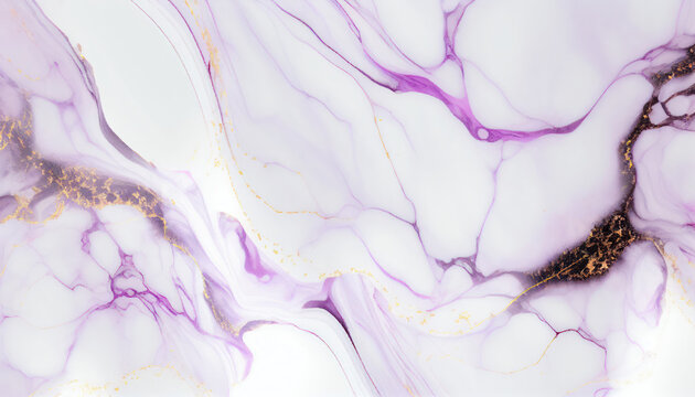 Abstract pink marble liquid texture with gold splashes, luxury background