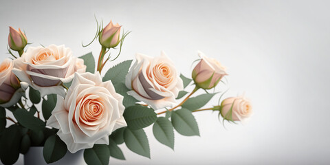 Beautiful bouquet of roses close up illustration, banner. Generative AI