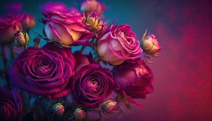 Beautiful bouquet of roses close up illustration, banner. Generative AI