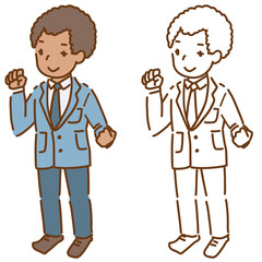  黒い肌とスキンフェードヘアスタイルの男子 様々な人種の学生イラストシリーズ ブレザー制服 全身