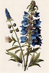 Obraz na płótnie Canvas Botanical illustration, delphinium