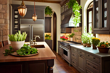 Home Kitchen Interior with Cooking Utensils. Generative AI