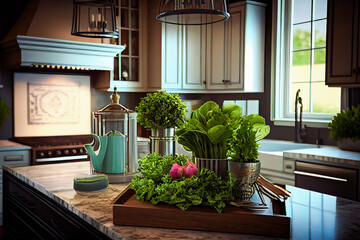 Fototapeta na wymiar Home Kitchen Interior with Cooking Utensils. Generative AI
