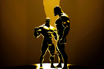 wrestling with golden silhouette, ai