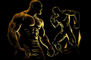 wrestling with golden silhouette, ai