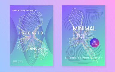 Neon club flyer. Electro dance music. Trance party dj. Electronic sound fest. Techno event poster.