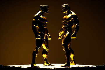oil wrestling with golden silhouette, ai