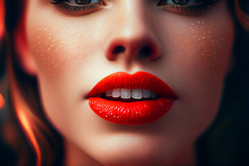 Fototapeta premium Radiant Red Lips with Brilliant White Teeth. Generative AI.