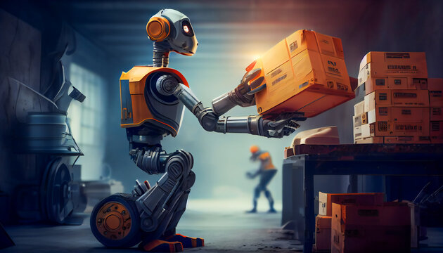 Programmable Robotics Executing Industrial Tasks. Artificial Intelligence Performing Industrial Processes. Generative AI. © EwaStudio