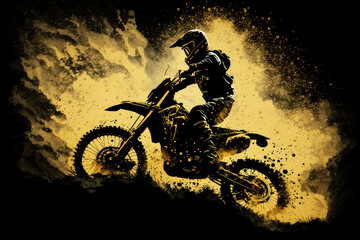 Fototapeta na wymiar motocross with golden silhouette, ai