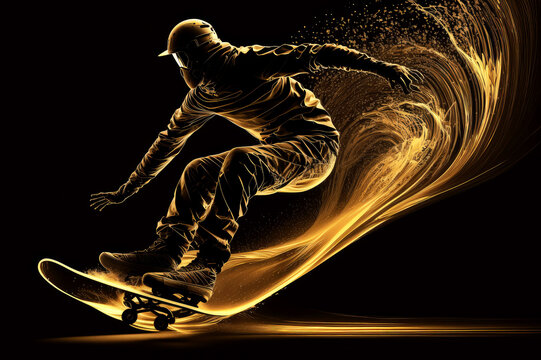 flowboarding with golden silhouette, ai