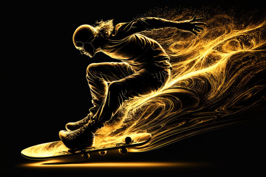 flowboarding with golden silhouette, ai