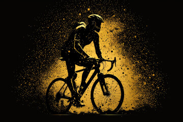 cycling man with golden silhouette, ai