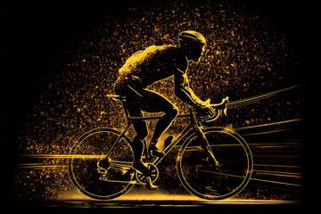 Fototapeta na wymiar cycling man with golden silhouette, ai