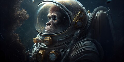 The ape astronaut is a symbol of ingenuity, adventure, and courage. This illustration represents an ape's quest to explore the final frontier, transcending the bounds of what was thought possible